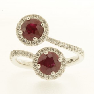 RR0034 Platinum. Ruby & Diamond Crossover Ring